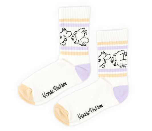 Moomin Retro Ladies Socks - Moomintroll Beige/Lilac Stripes