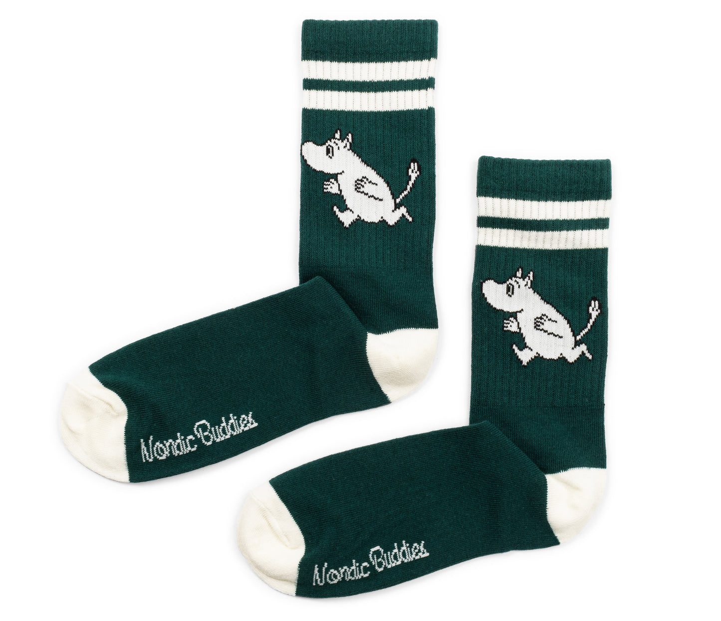 Moomin Retro Mens Socks - Moomintroll Green with White Stripes