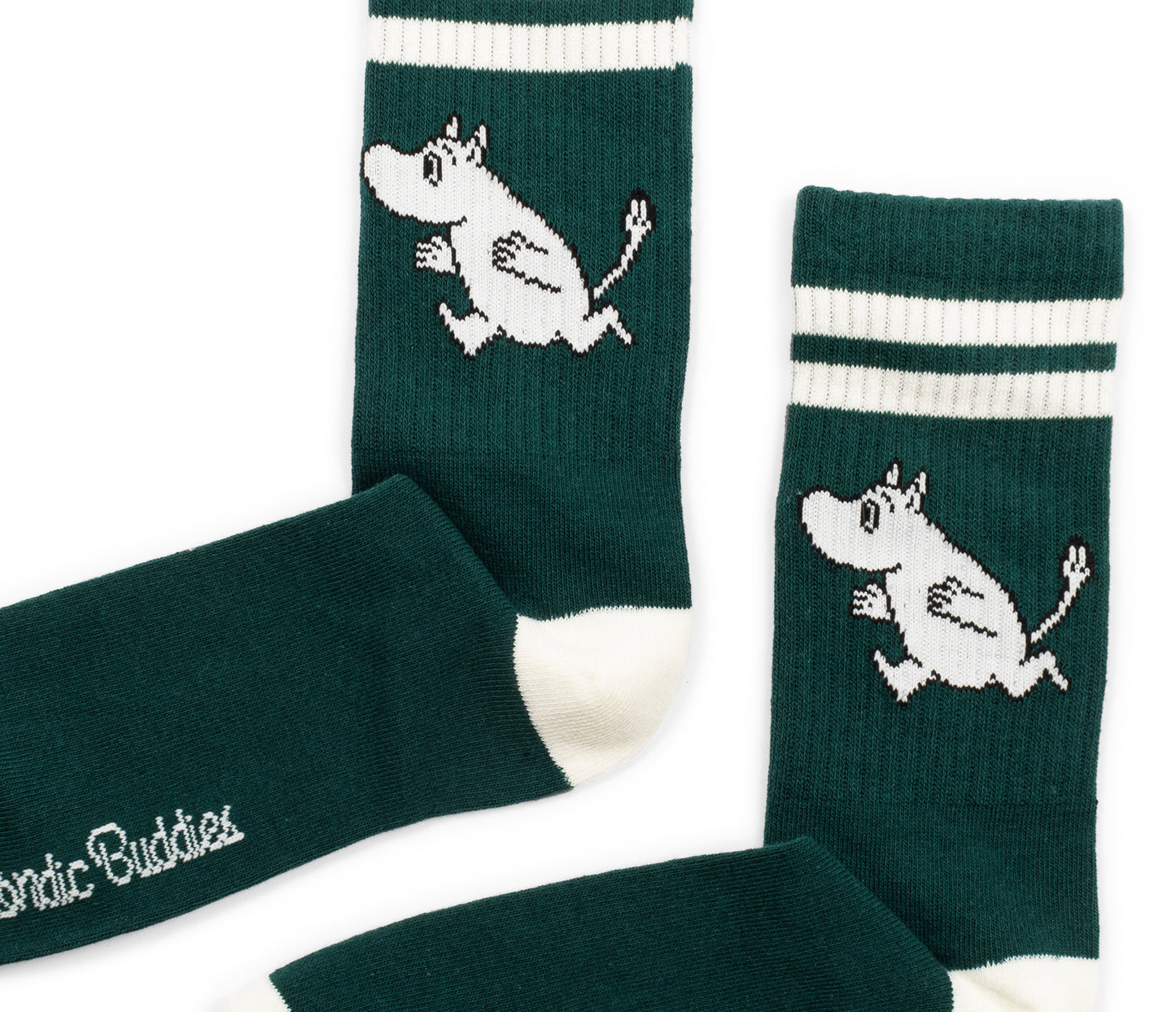 Moomin Retro Mens Socks - Moomintroll Green with White Stripes