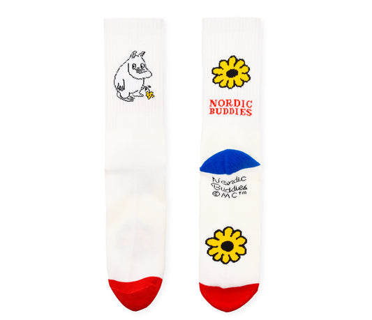 Moomin Retro Mens Socks - Moomintroll Flowers White/Blue/Red