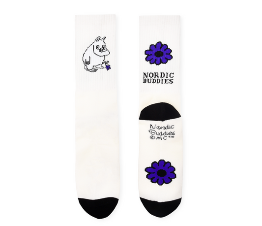 Moomin Retro Mens Socks - Moomintroll Flowers White/Blue/Black