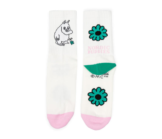 Moomin Retro Ladies Socks - Moomintroll Flowers Green/Pink