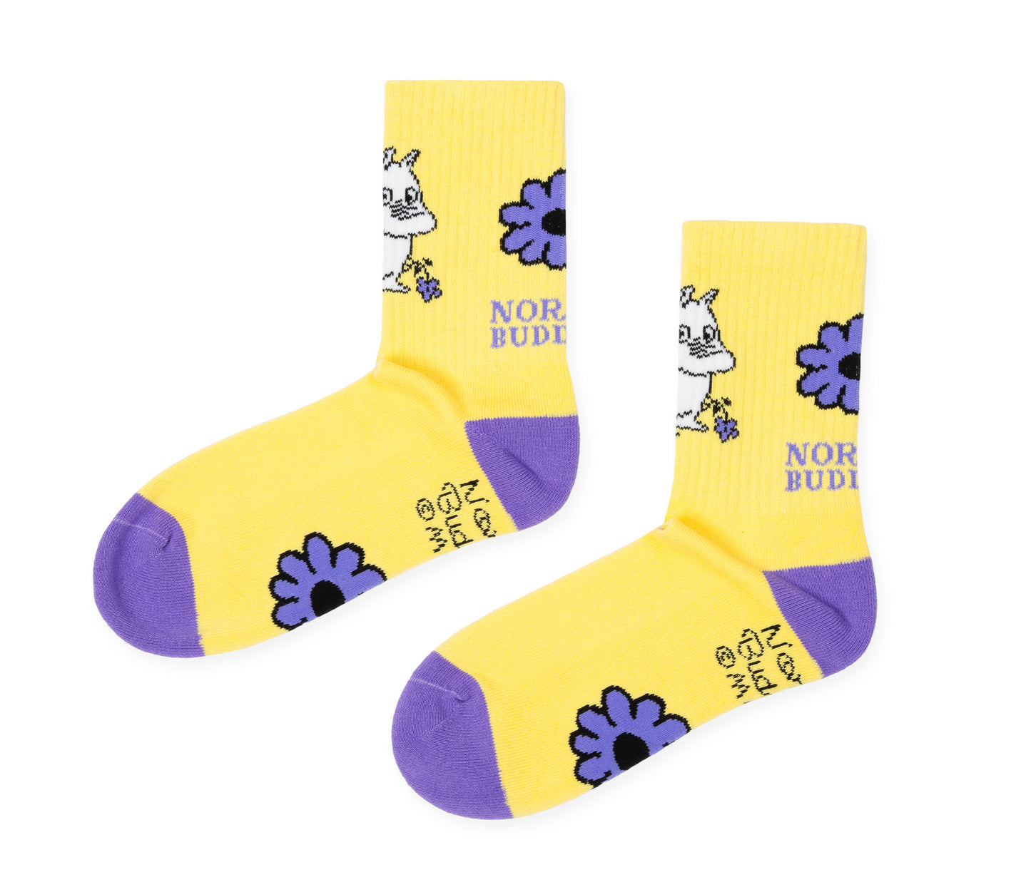 Moomin Retro Ladies Socks - Moomintroll Flowers Yellow/Purple