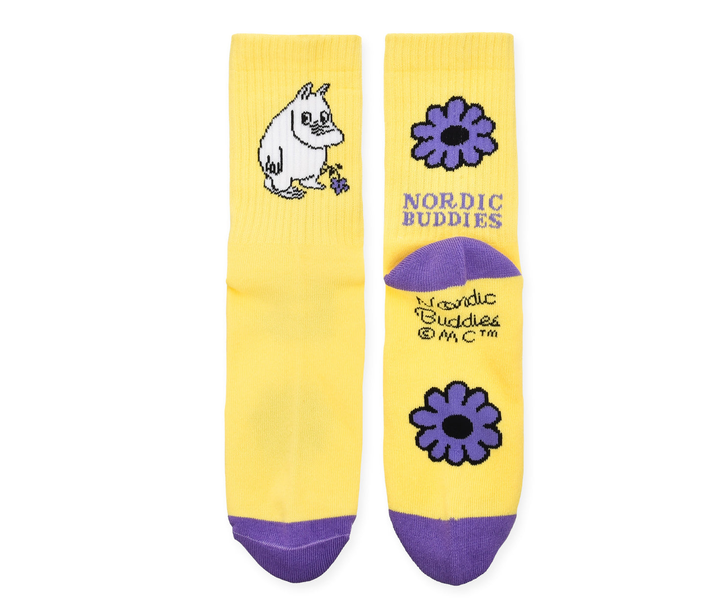 Moomin Retro Ladies Socks - Moomintroll Flowers Yellow/Purple