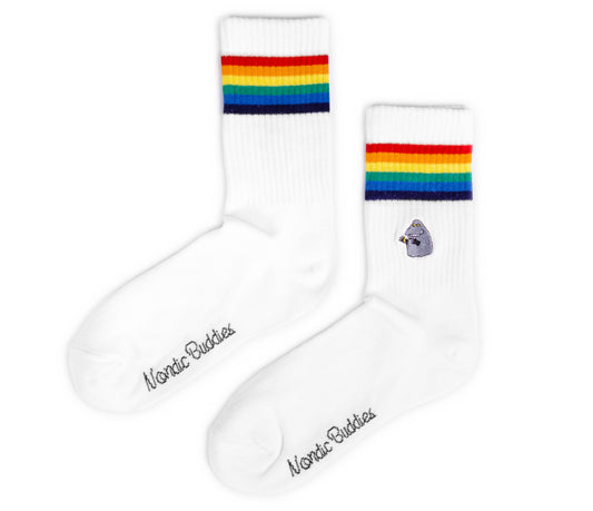 Moomin Retro Ladies Socks - Groke White with Rainbow Stripes