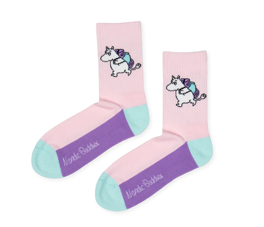 Moomin Retro Ladies Socks - Moomintroll Adventuring Pink/Purple/Blue